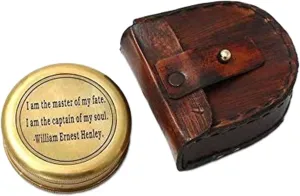 Antique Nautical Engraved Brass Golden Compass with Leather Case Directional Maritime Navigational Pocket Compass Tool for Hiking Trekking Travelling & Camping by DOLLOND LONDONE1920