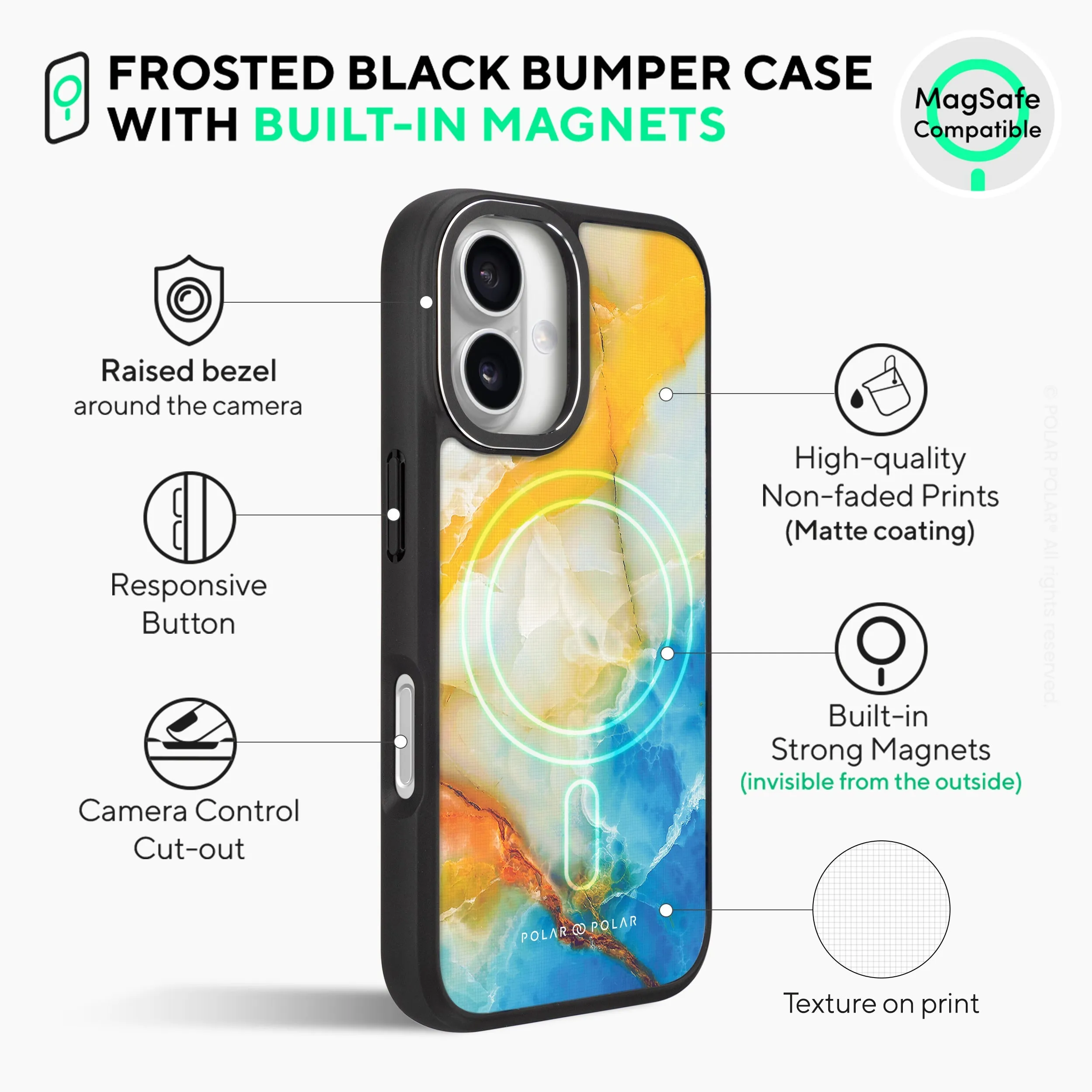 Aqua Sunlight - iPhone 16 Pro Frosted Black Bumper MagSafe Case
