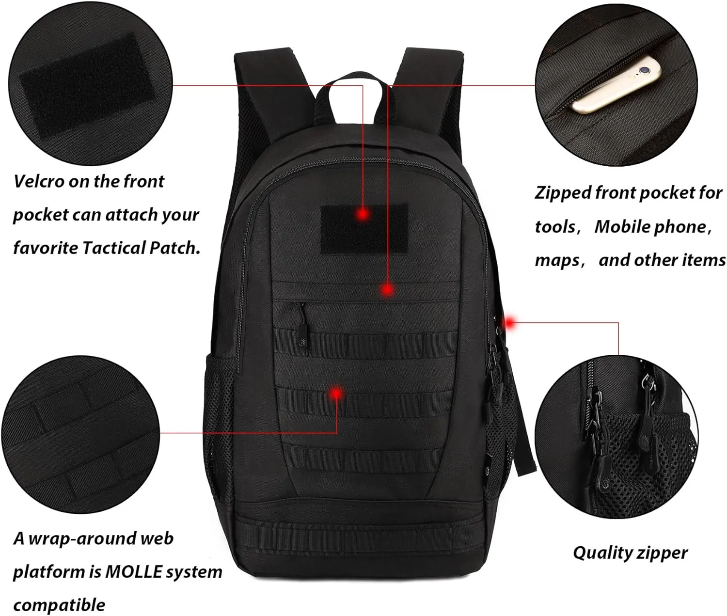 ArcEnCiel 35L Motorcycle Backpack Tactical Military Bag Army Assault Pack Rucksacks with Patch - Rain Cover Included