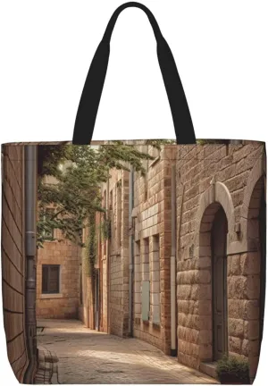 Architecture Streets Houses Print Women Tote Bag Big Capacity Shopping Bag Fashion Beach Bag For Work Travel