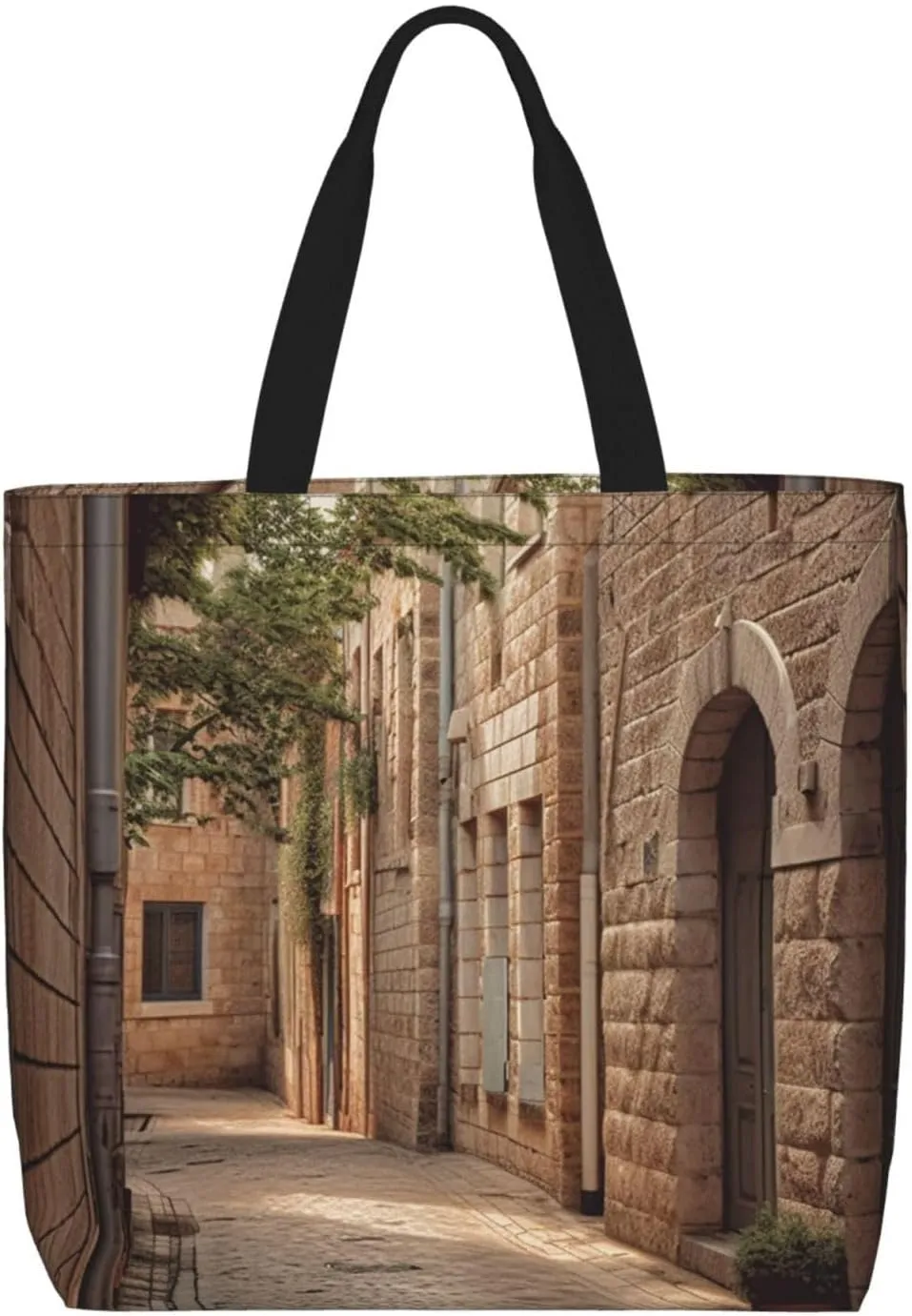 Architecture Streets Houses Print Women Tote Bag Big Capacity Shopping Bag Fashion Beach Bag For Work Travel