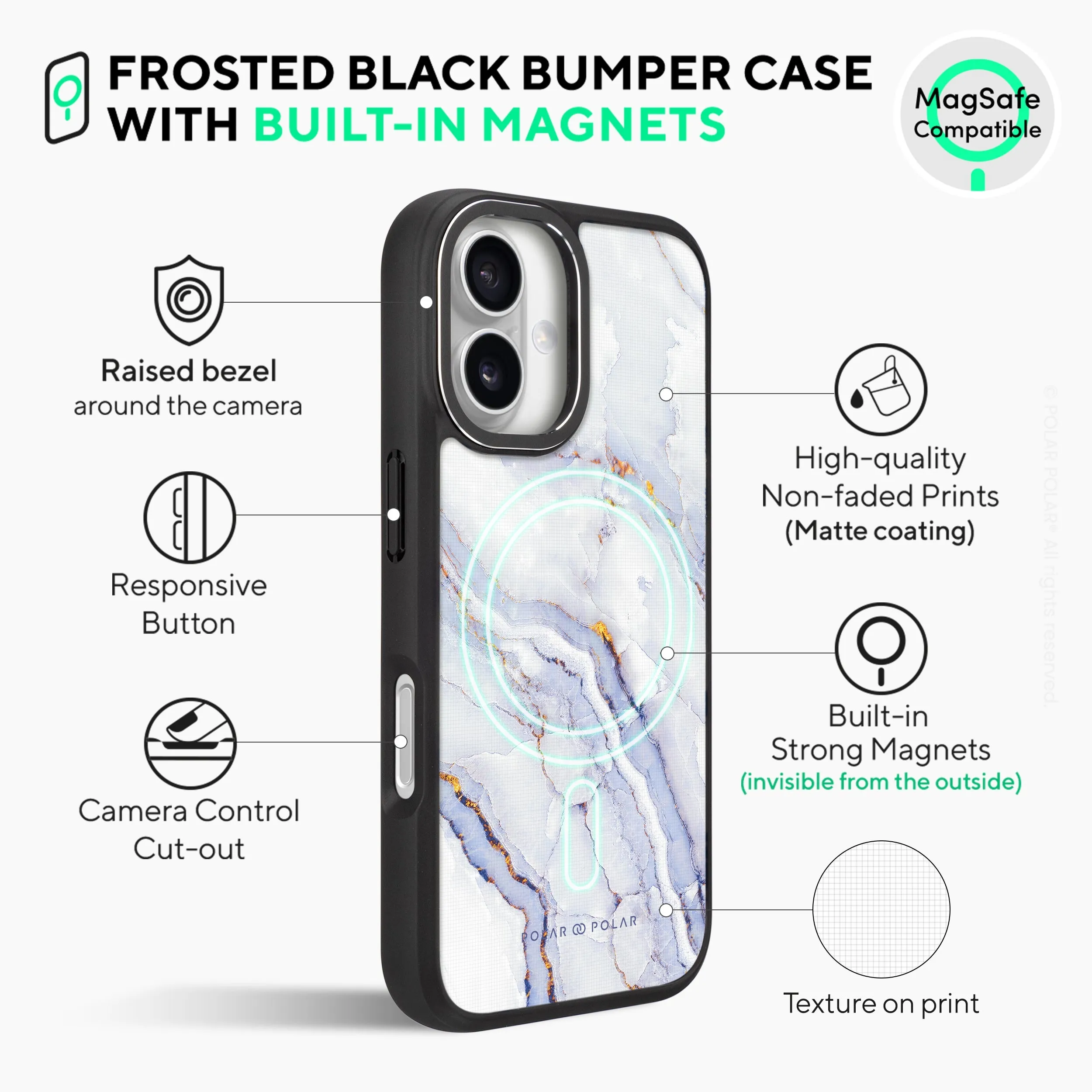 Arctic Ocean - iPhone 16 Frosted Black Bumper MagSafe Case