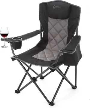 ARROWHEAD OUTDOOR Portable Folding Camping Quad Chair w/ 6-Can Cooler, Cup & Wine Glass Holders, Heavy-Duty Carrying Bag, Padded Armrests, Headrest & Seat, Supports up to 550lbs, USA-Based Support