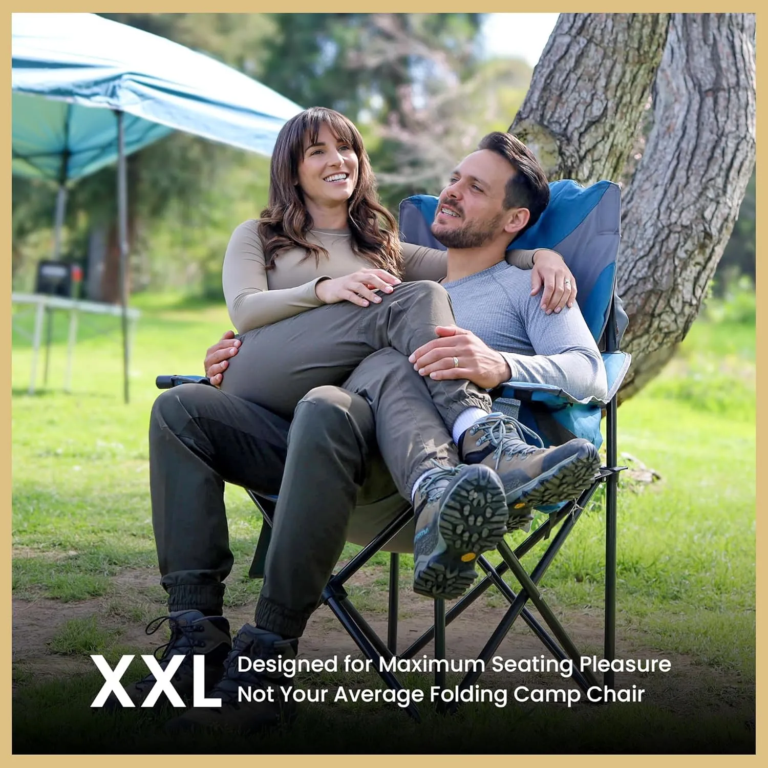 ARROWHEAD OUTDOOR XXL Folding Padded Camping Chair w/Cup & Wine Holder, Armrest Cooler, Support up to 600 lbs, Blue