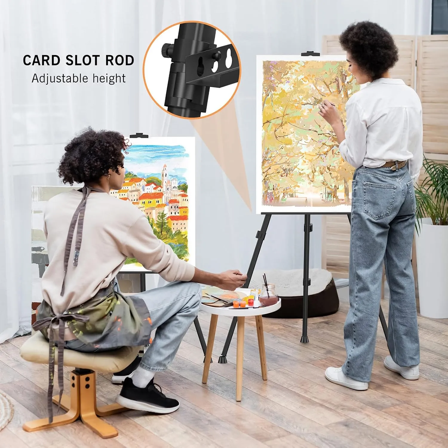 Art Painting Tripod Easel Stand - Portable Adjustable Display Artist Metal Easel with 1 Bag for Tabletop/Floor Painting, Height from 17 to 66 inches, Sturdy for Drawing, Displaying - Black