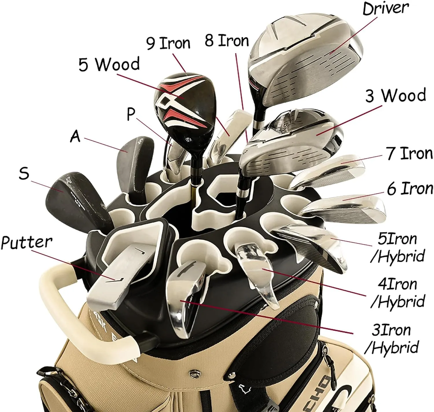 ASK ECHO 2024 T-Lock Golf Cart Bag with 14 Way Organizer Divider Top, Premium Cart Bag with Handles and Rain Cover, for Men