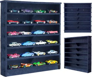 Assemblable Toy Display Case for Kids, Portable Display Case Fit for Toy Cars, Matchbox Cars & More, 24 Display Holder, Wall-Mounted Storage Organizer Case (Blue - New Version)