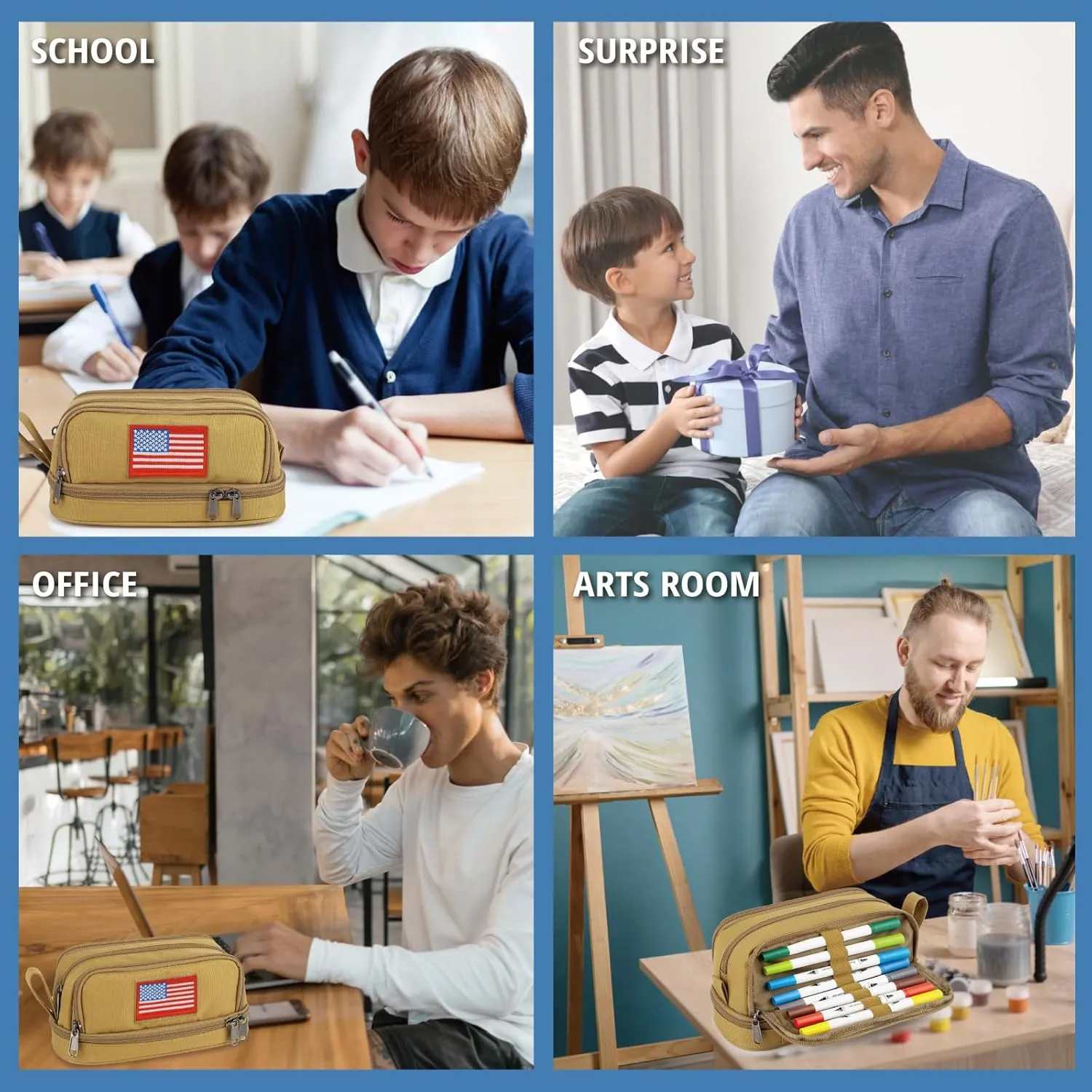 ATRIPACK Tactical 4 Compartments Pencil Case for Boys,Big Canvas Pen Pouch Bag, Large Capacity Pen Box, Tool Bag for Middle School College Office Organizer for Kids Men Women Adult Teens
