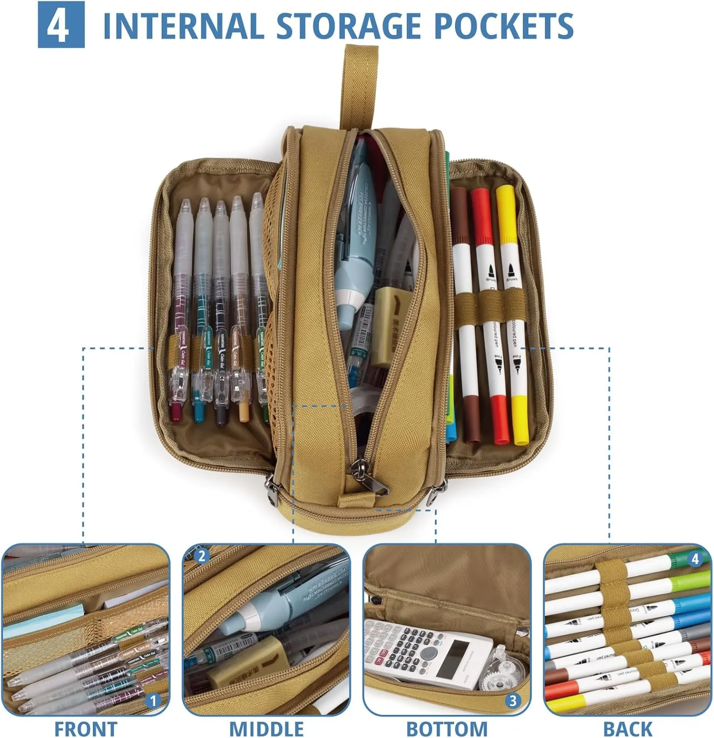 ATRIPACK Tactical 4 Compartments Pencil Case for Boys,Big Canvas Pen Pouch Bag, Large Capacity Pen Box, Tool Bag for Middle School College Office Organizer for Kids Men Women Adult Teens