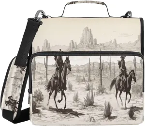 ATTX American West Cowboy Zipper Binder with Adjustable Padded Strap - 3 Ring 500 Sheet Capacity Binder Bag with Multi-Pocket Organizer, Fits 12 Inch Laptop#329