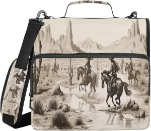 ATTX American West Cowboy Zipper Binder with Adjustable Padded Strap - 3 Ring 500 Sheet Capacity Binder Bag with Multi-Pocket Organizer, Fits 12 Inch Laptop#331