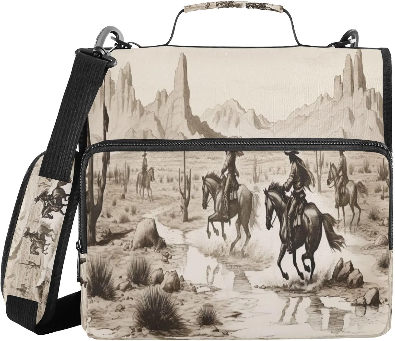 ATTX American West Cowboy Zipper Binder with Adjustable Padded Strap - 3 Ring 500 Sheet Capacity Binder Bag with Multi-Pocket Organizer, Fits 12 Inch Laptop#331