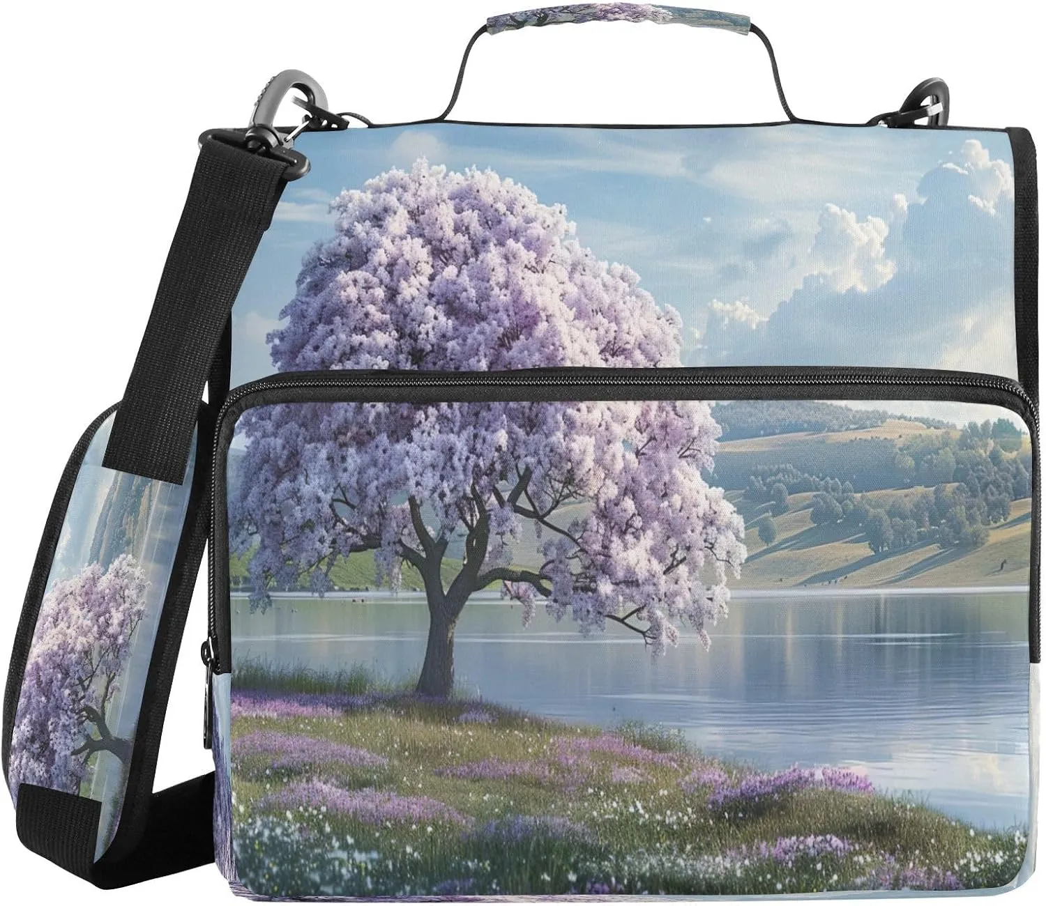 ATTX Beautiful Purple Tree Zipper Binder with Adjustable Padded Strap - 3 Ring 500 Sheet Capacity Binder Bag with Multi-Pocket Organizer, Fits 12 Inch Laptop#600