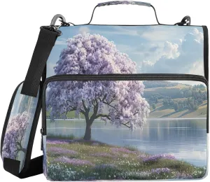 ATTX Beautiful Purple Tree Zipper Binder with Adjustable Padded Strap - 3 Ring 500 Sheet Capacity Binder Bag with Multi-Pocket Organizer, Fits 12 Inch Laptop#600