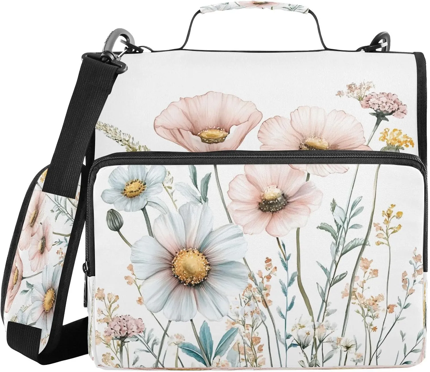 ATTX Beautiful Wildflowers Zipper Binder with Adjustable Padded Strap - 3 Ring 500 Sheet Capacity Binder Bag with Multi-Pocket Organizer, Fits 12 Inch Laptop#108