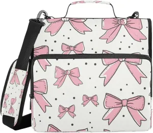 ATTX Bow Pink Zipper Binder with Adjustable Padded Strap - 3 Ring 500 Sheet Capacity Binder Bag with Multi-Pocket Organizer, Fits 12 Inch Laptop#145