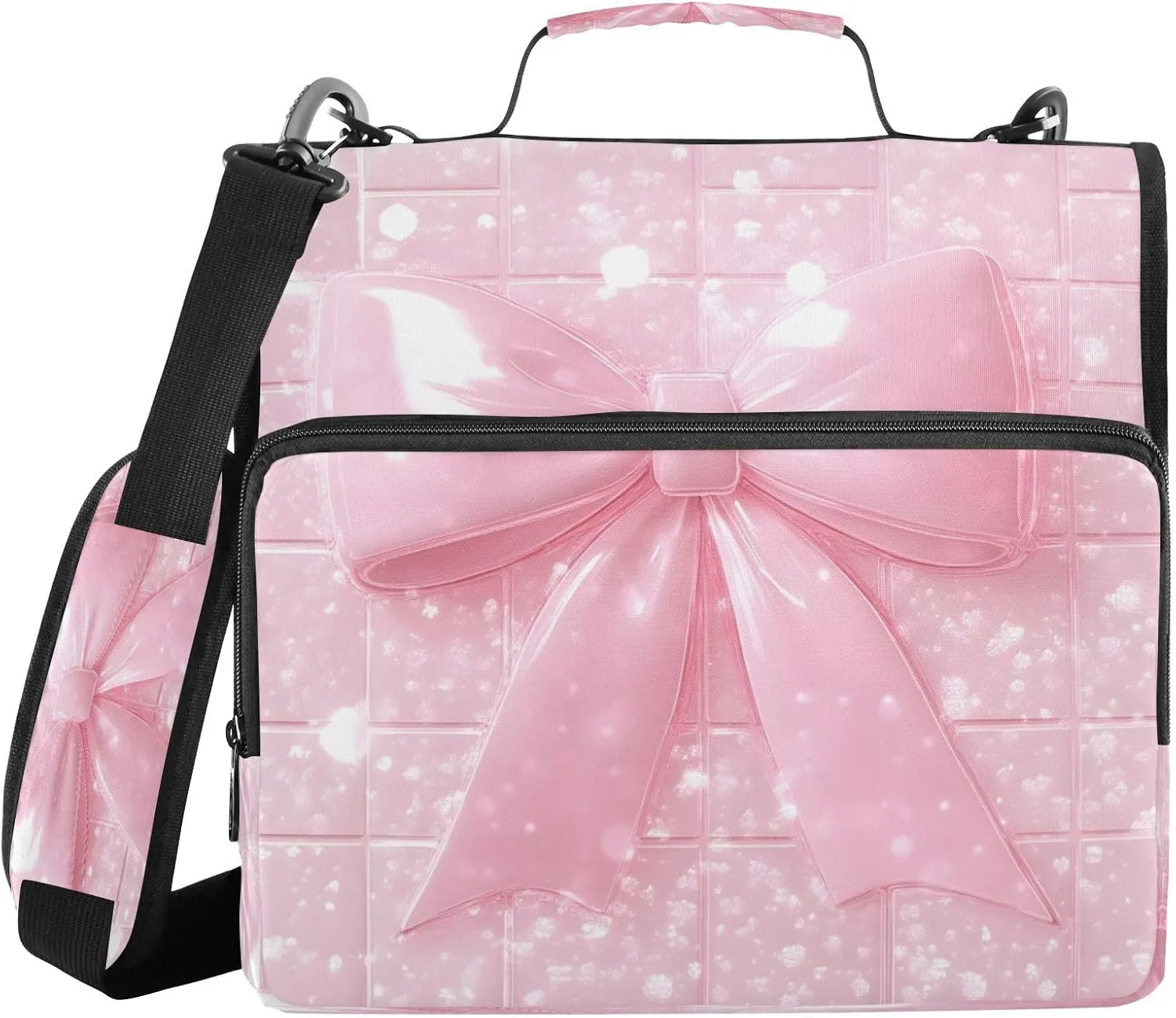 ATTX Bow Tie Pink Zipper Binder with Adjustable Padded Strap - 3 Ring 500 Sheet Capacity Binder Bag with Multi-Pocket Organizer, Fits 12 Inch Laptop#72