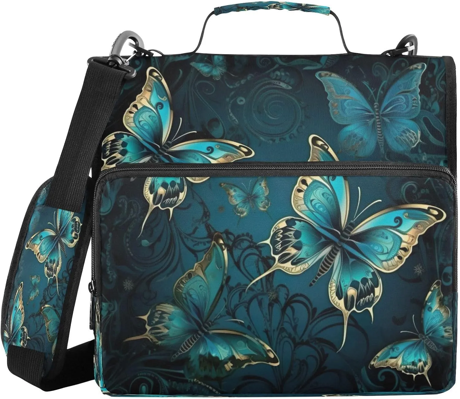 ATTX Butterfly Zipper Binder with Adjustable Padded Strap - 3 Ring 500 Sheet Capacity Binder Bag with Multi-Pocket Organizer, Fits 12 Inch Laptop#256