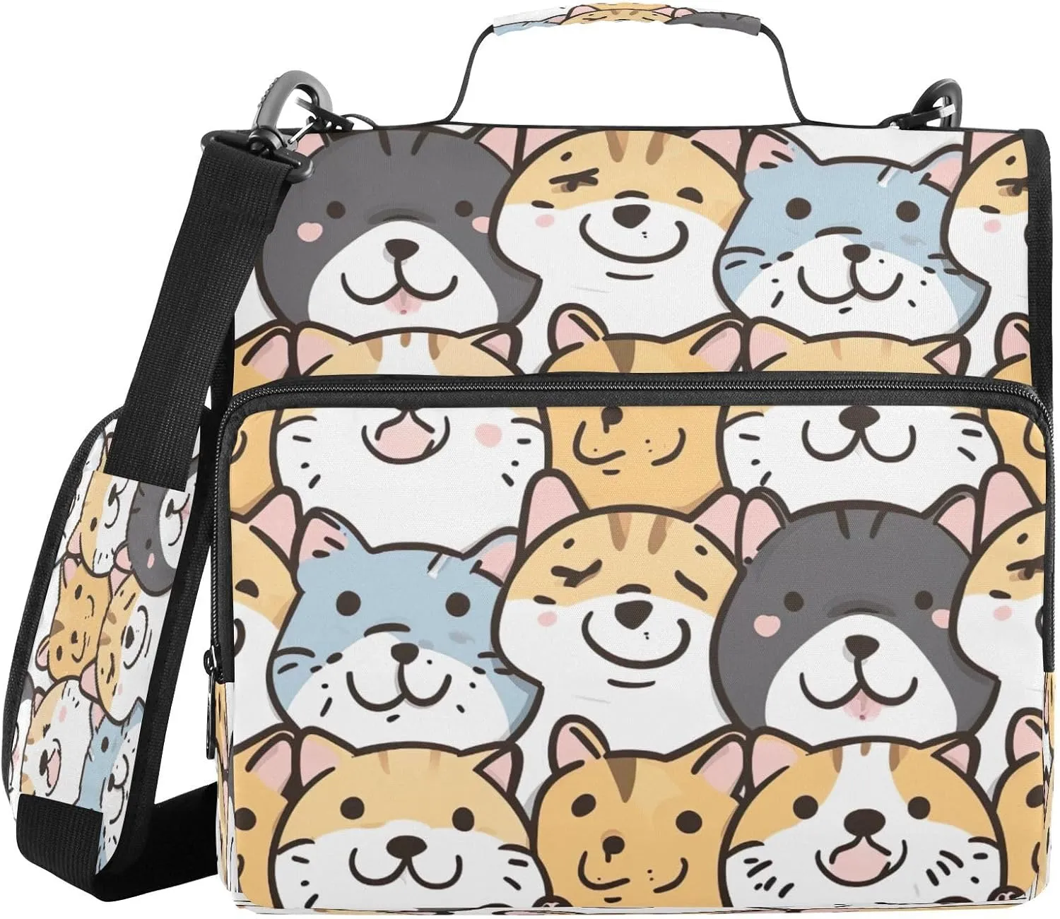 ATTX Cartoon Dogs Cats Zipper Binder with Adjustable Padded Strap - 3 Ring 500 Sheet Capacity Binder Bag with Multi-Pocket Organizer, Fits 12 Inch Laptop#342