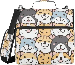 ATTX Cartoon Dogs Cats Zipper Binder with Adjustable Padded Strap - 3 Ring 500 Sheet Capacity Binder Bag with Multi-Pocket Organizer, Fits 12 Inch Laptop#342