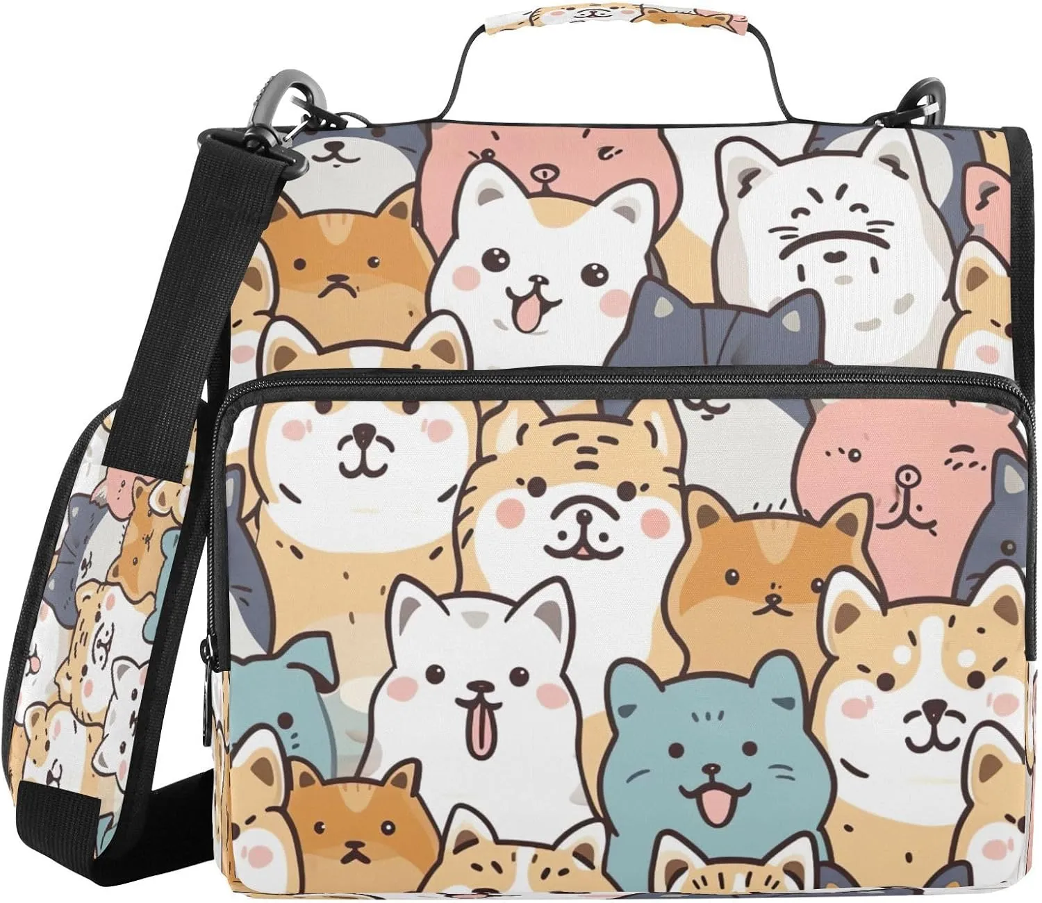 ATTX Cartoon Dogs Cats Zipper Binder with Adjustable Padded Strap - 3 Ring 500 Sheet Capacity Binder Bag with Multi-Pocket Organizer, Fits 12 Inch Laptop#343