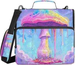 ATTX Cartoon Mushroom Zipper Binder with Adjustable Padded Strap - 3 Ring 500 Sheet Capacity Binder Bag with Multi-Pocket Organizer, Fits 12 Inch Laptop#609