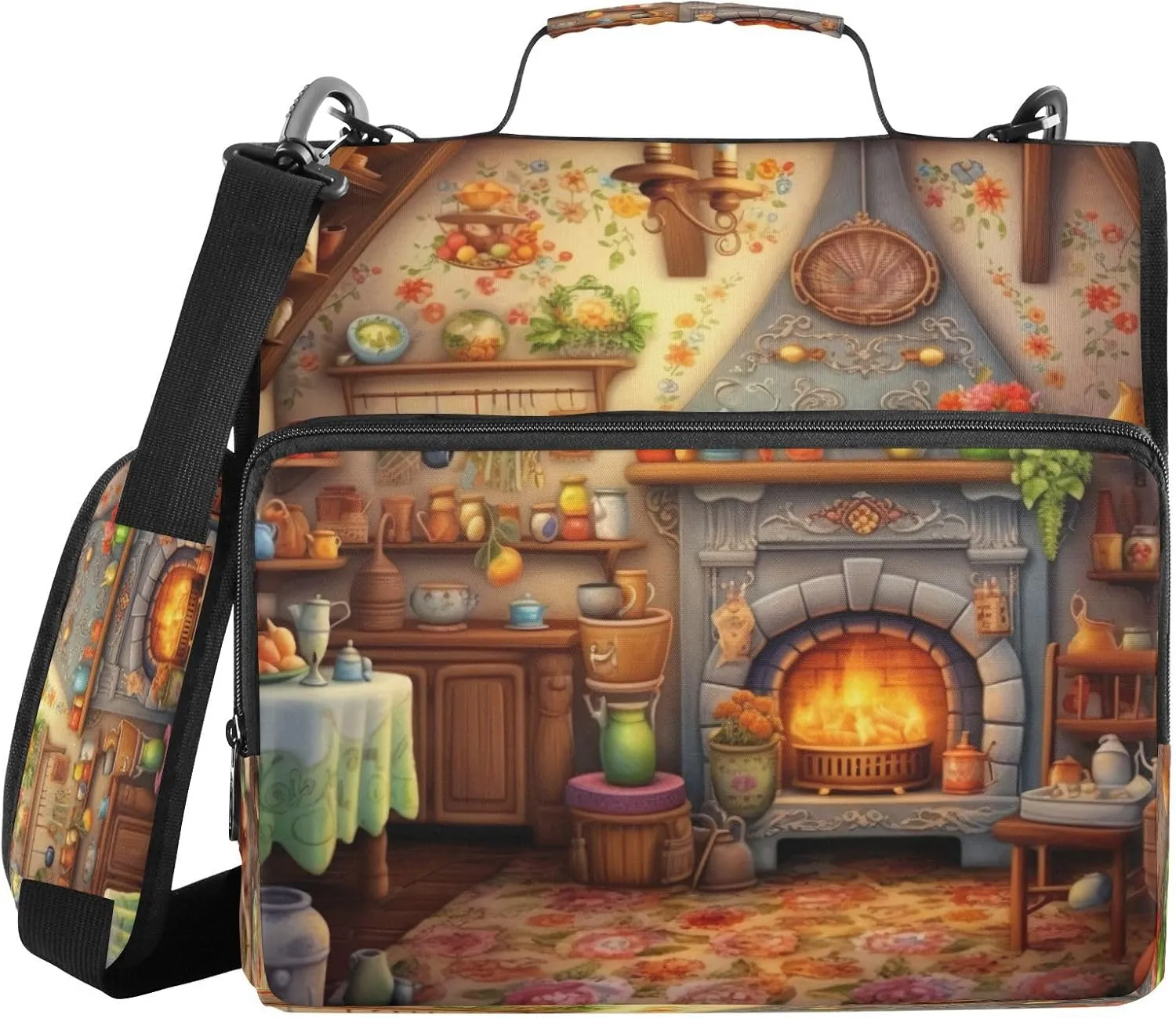 ATTX Cartoon Room Zipper Binder with Adjustable Padded Strap - 3 Ring 500 Sheet Capacity Binder Bag with Multi-Pocket Organizer, Fits 12 Inch Laptop#476