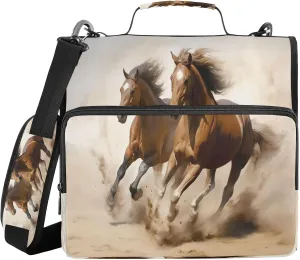 ATTX Chestnut Horse Zipper Binder with Adjustable Padded Strap - 3 Ring 500 Sheet Capacity Binder Bag with Multi-Pocket Organizer, Fits 12 Inch Laptop#357
