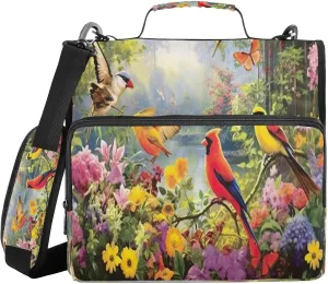 ATTX Colorful Bird Garden Zipper Binder with Adjustable Padded Strap - 3 Ring 500 Sheet Capacity Binder Bag with Multi-Pocket Organizer, Fits 12 Inch Laptop#425