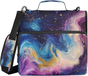 ATTX Colorful Marble Zipper Binder with Adjustable Padded Strap - 3 Ring 500 Sheet Capacity Binder Bag with Multi-Pocket Organizer, Fits 12 Inch Laptop#73