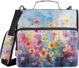 ATTX Colorful Watercolor Painting Zipper Binder with Adjustable Padded Strap - 3 Ring 500 Sheet Capacity Binder Bag with Multi-Pocket Organizer, Fits 12 Inch Laptop#502