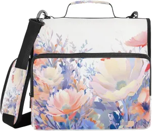 ATTX Colorful Wild Flowers Zipper Binder with Adjustable Padded Strap - 3 Ring 500 Sheet Capacity Binder Bag with Multi-Pocket Organizer, Fits 12 Inch Laptop#570