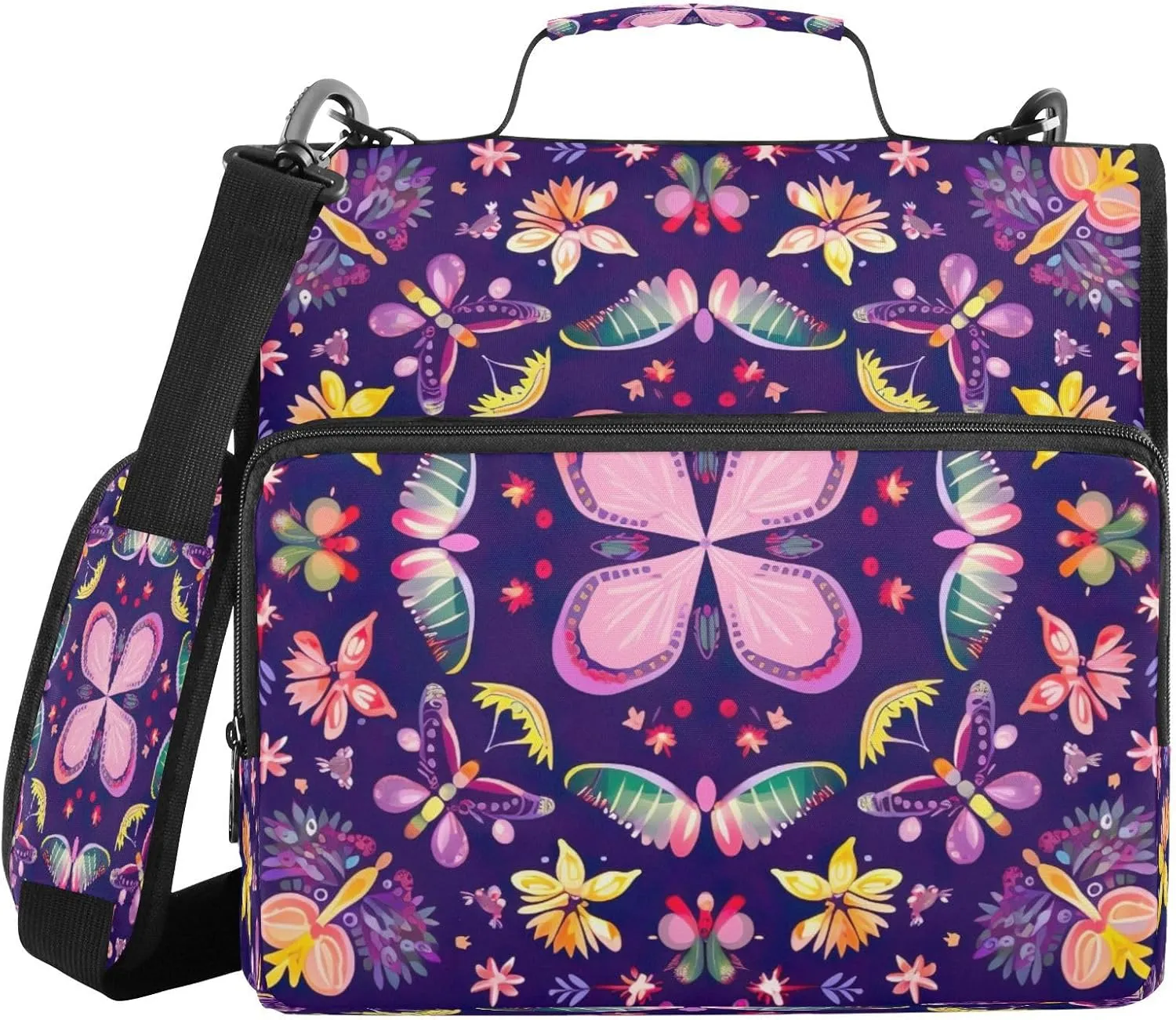 ATTX Cute Flower Pattern Zipper Binder with Adjustable Padded Strap - 3 Ring 500 Sheet Capacity Binder Bag with Multi-Pocket Organizer, Fits 12 Inch Laptop#486