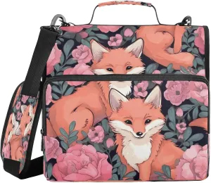 ATTX Cute Foxes Zipper Binder with Adjustable Padded Strap - 3 Ring 500 Sheet Capacity Binder Bag with Multi-Pocket Organizer, Fits 12 Inch Laptop#200