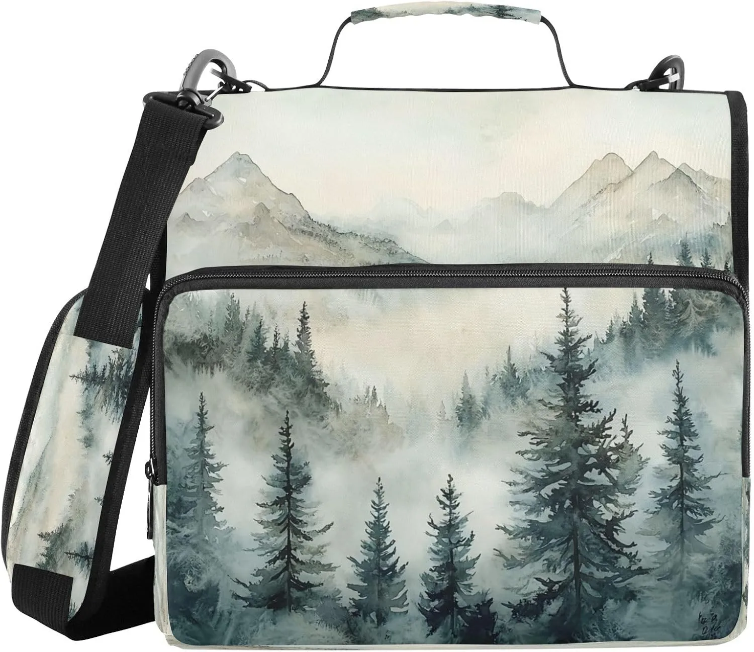 ATTX Dark Green Mountain Zipper Binder with Adjustable Padded Strap - 3 Ring 500 Sheet Capacity Binder Bag with Multi-Pocket Organizer, Fits 12 Inch Laptop#83