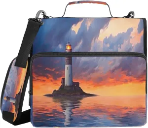ATTX Dark Sky Lighthouse Zipper Binder with Adjustable Padded Strap - 3 Ring 500 Sheet Capacity Binder Bag with Multi-Pocket Organizer, Fits 12 Inch Laptop#498
