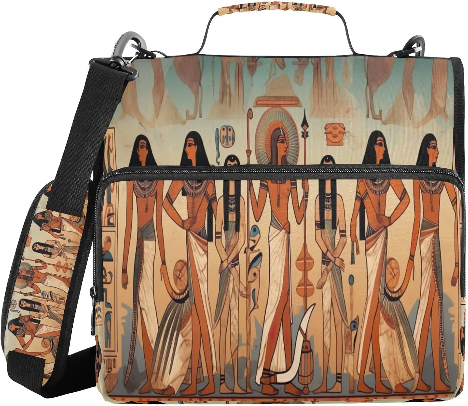 ATTX Egyptian Gods Zipper Binder with Adjustable Padded Strap - 3 Ring 500 Sheet Capacity Binder Bag with Multi-Pocket Organizer, Fits 12 Inch Laptop#503