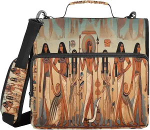 ATTX Egyptian Gods Zipper Binder with Adjustable Padded Strap - 3 Ring 500 Sheet Capacity Binder Bag with Multi-Pocket Organizer, Fits 12 Inch Laptop#503
