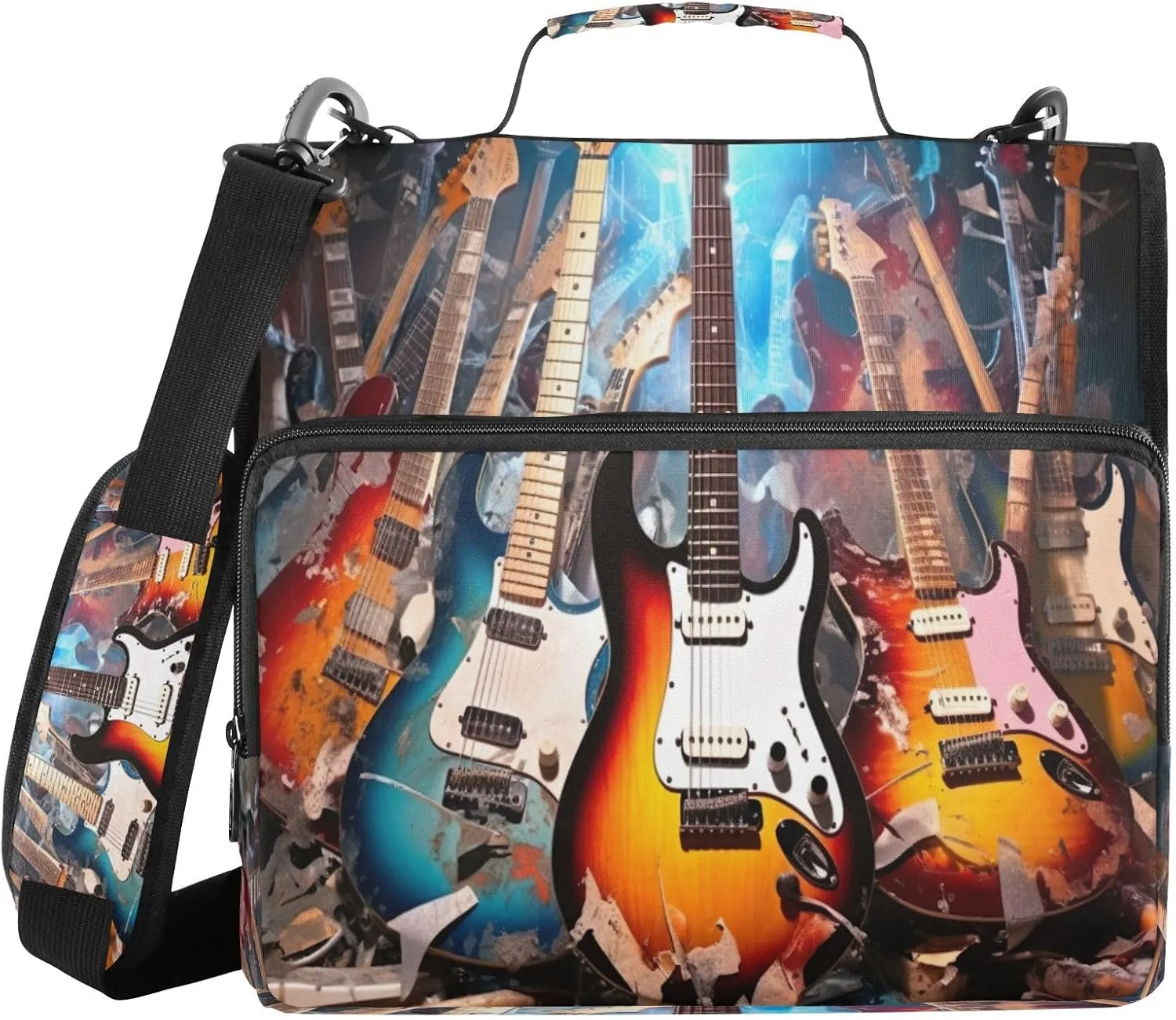 ATTX Electric Guitars Zipper Binder with Adjustable Padded Strap - 3 Ring 500 Sheet Capacity Binder Bag with Multi-Pocket Organizer, Fits 12 Inch Laptop#504