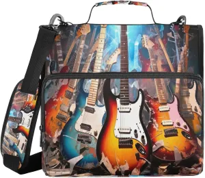 ATTX Electric Guitars Zipper Binder with Adjustable Padded Strap - 3 Ring 500 Sheet Capacity Binder Bag with Multi-Pocket Organizer, Fits 12 Inch Laptop#504