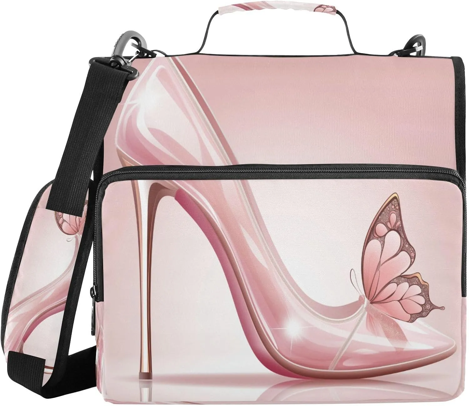 ATTX Elegant Pink High Heel Shoes Zipper Binder with Adjustable Padded Strap - 3 Ring 500 Sheet Capacity Binder Bag with Multi-Pocket Organizer, Fits 12 Inch Laptop#141