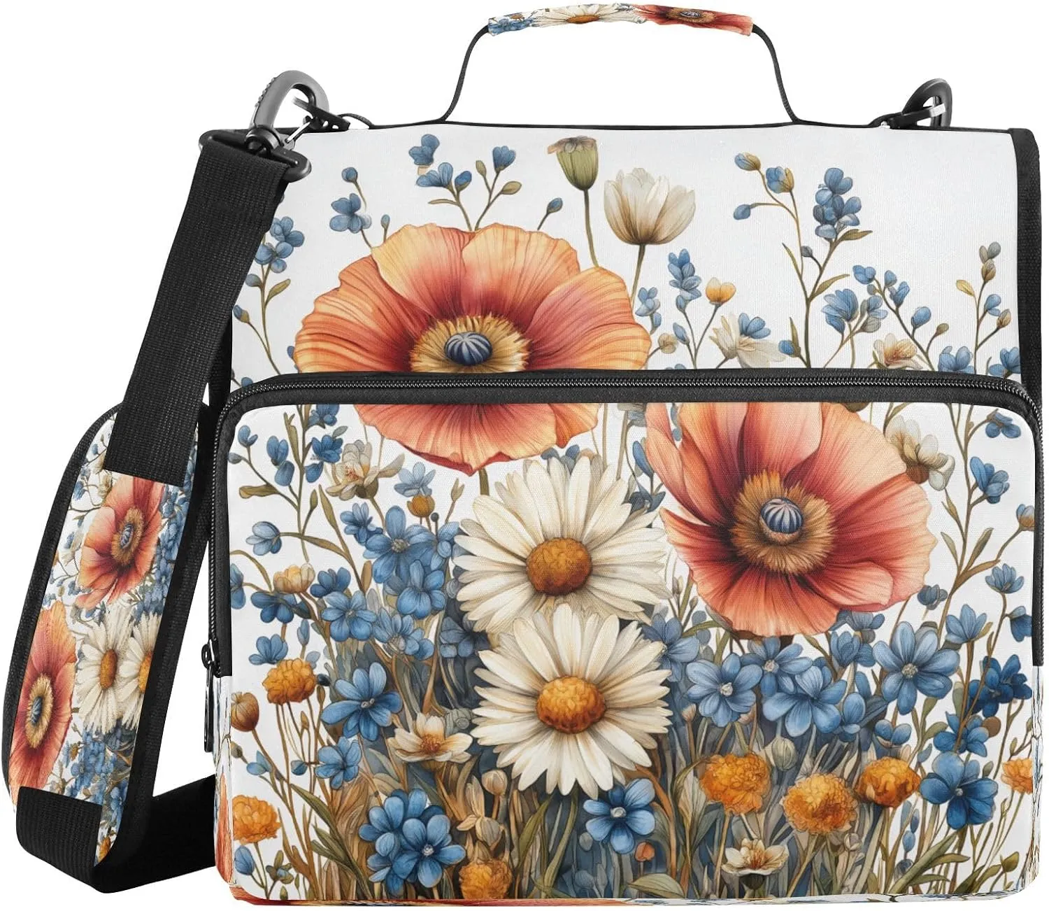 ATTX Elegant Wildflowers Zipper Binder with Adjustable Padded Strap - 3 Ring 500 Sheet Capacity Binder Bag with Multi-Pocket Organizer, Fits 12 Inch Laptop#53