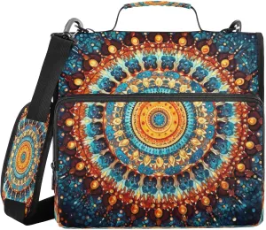 ATTX Ethnic Mandala Zipper Binder with Adjustable Padded Strap - 3 Ring 500 Sheet Capacity Binder Bag with Multi-Pocket Organizer, Fits 12 Inch Laptop#329