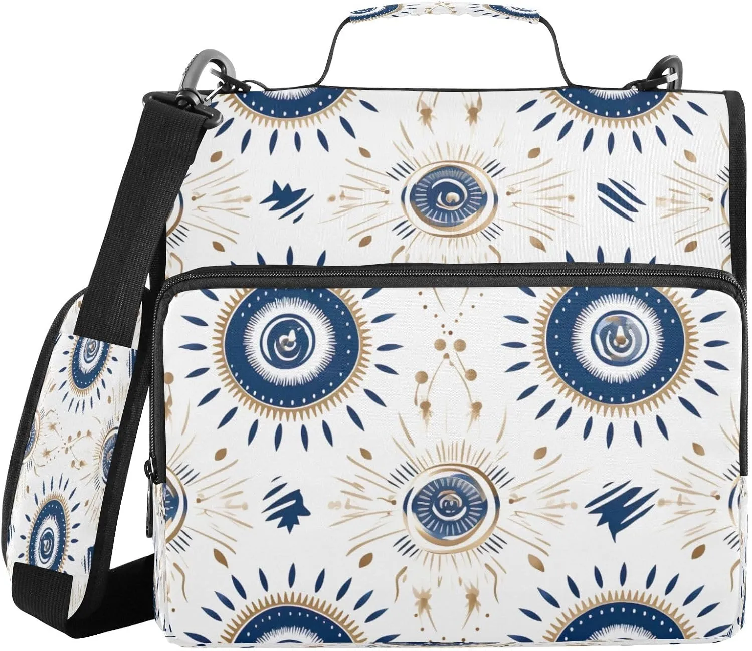 ATTX Evil Eye Zipper Binder with Adjustable Padded Strap - 3 Ring 500 Sheet Capacity Binder Bag with Multi-Pocket Organizer, Fits 12 Inch Laptop#166