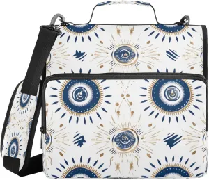 ATTX Evil Eye Zipper Binder with Adjustable Padded Strap - 3 Ring 500 Sheet Capacity Binder Bag with Multi-Pocket Organizer, Fits 12 Inch Laptop#166