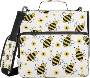 ATTX Flying Bumble Bees Zipper Binder with Adjustable Padded Strap - 3 Ring 500 Sheet Capacity Binder Bag with Multi-Pocket Organizer, Fits 12 Inch Laptop#149