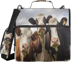 ATTX Funny Cow Zipper Binder with Adjustable Padded Strap - 3 Ring 500 Sheet Capacity Binder Bag with Multi-Pocket Organizer, Fits 12 Inch Laptop#377