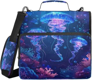 ATTX Glowing Jellyfish Zipper Binder with Adjustable Padded Strap - 3 Ring 500 Sheet Capacity Binder Bag with Multi-Pocket Organizer, Fits 12 Inch Laptop#627