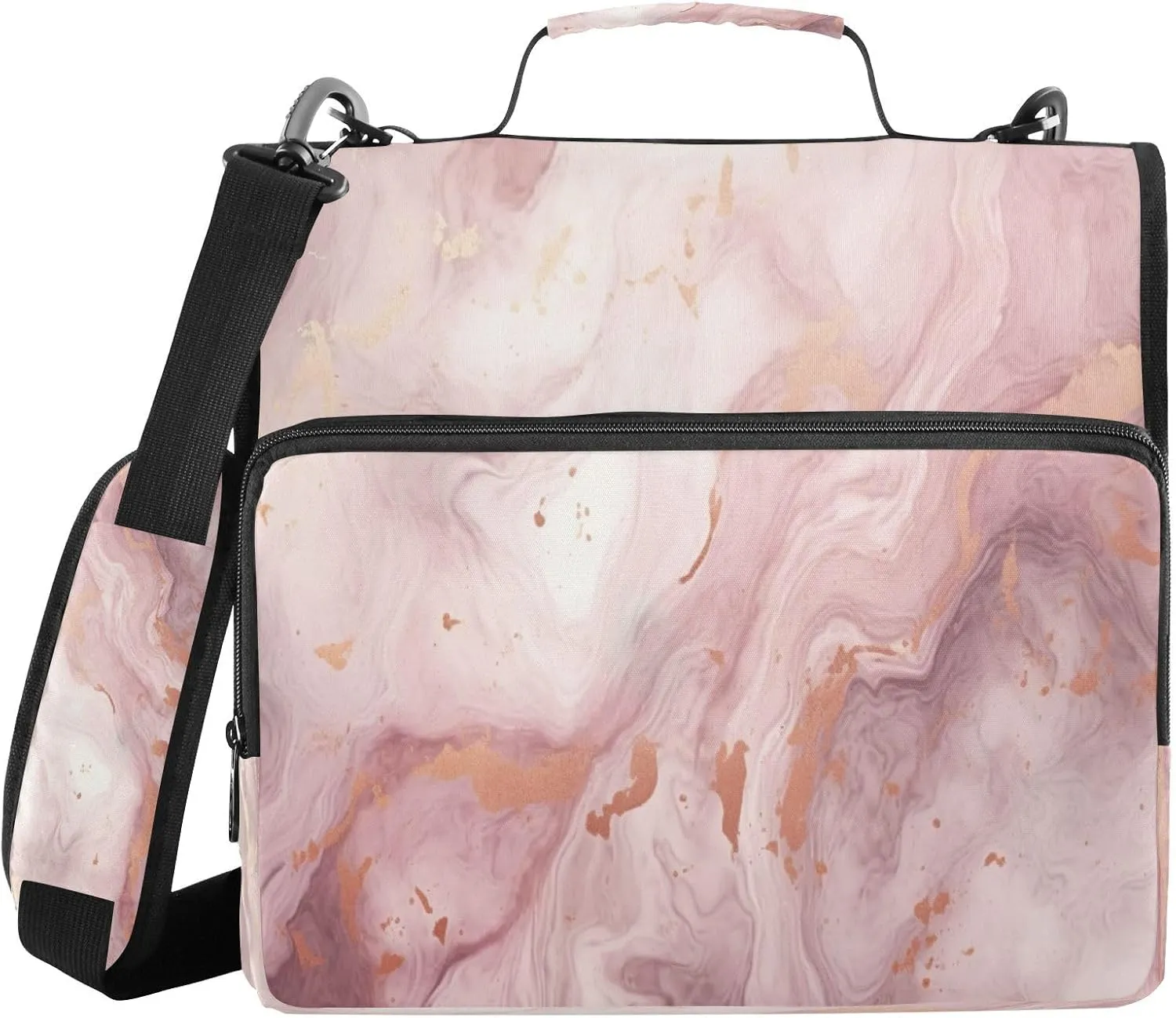 ATTX Gold Marble Marble Zipper Binder with Adjustable Padded Strap - 3 Ring 500 Sheet Capacity Binder Bag with Multi-Pocket Organizer, Fits 12 Inch Laptop#286