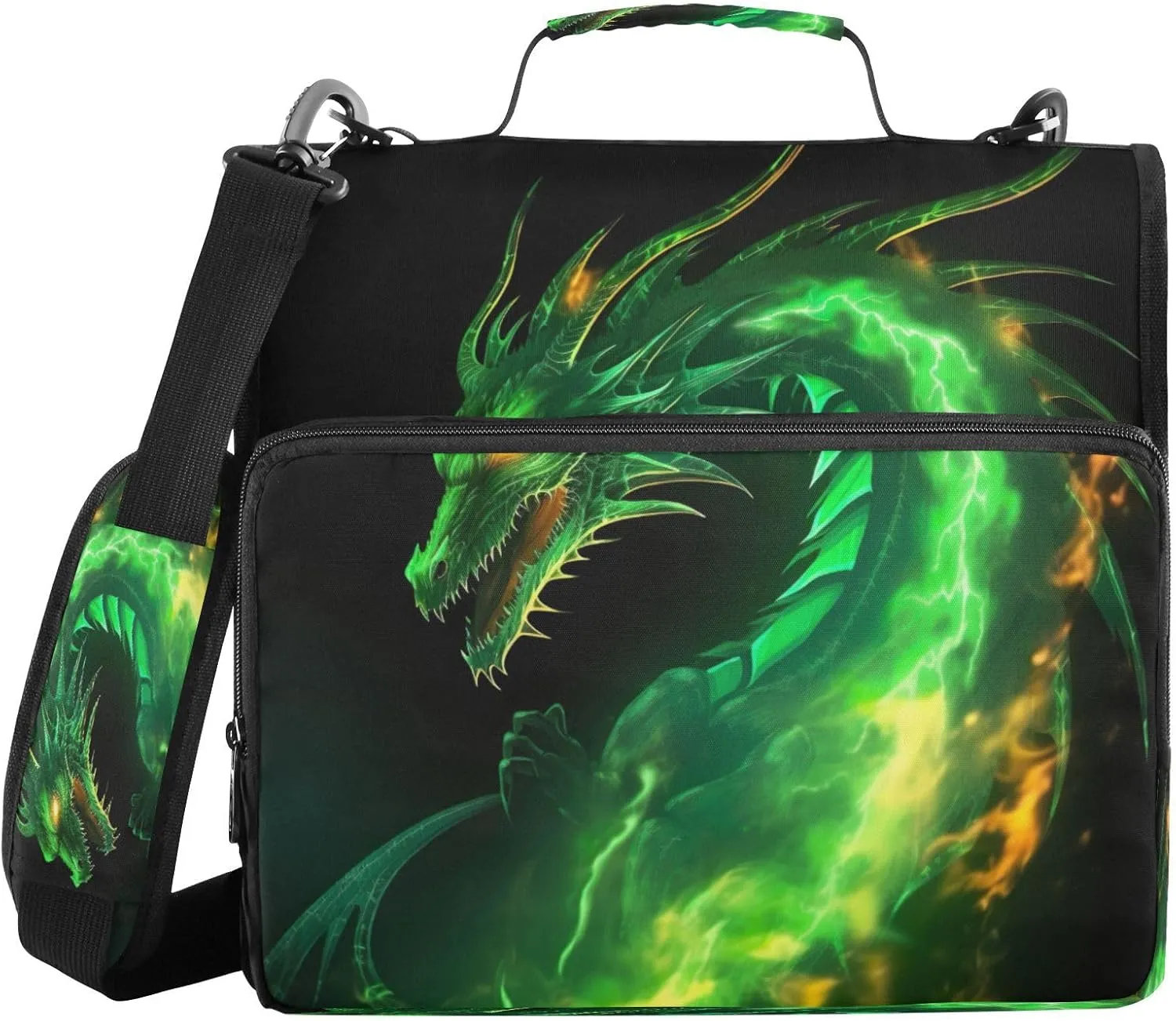 ATTX Green Dragon Zipper Binder with Adjustable Padded Strap - 3 Ring 500 Sheet Capacity Binder Bag with Multi-Pocket Organizer, Fits 12 Inch Laptop#336